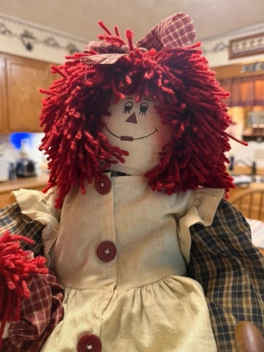 Handmade Red-Haired Rag Doll in Cream Dress - Decorative Accent